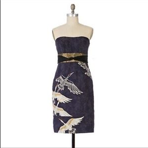 Anthroplogie Floreat Dark Purple Crane Dress